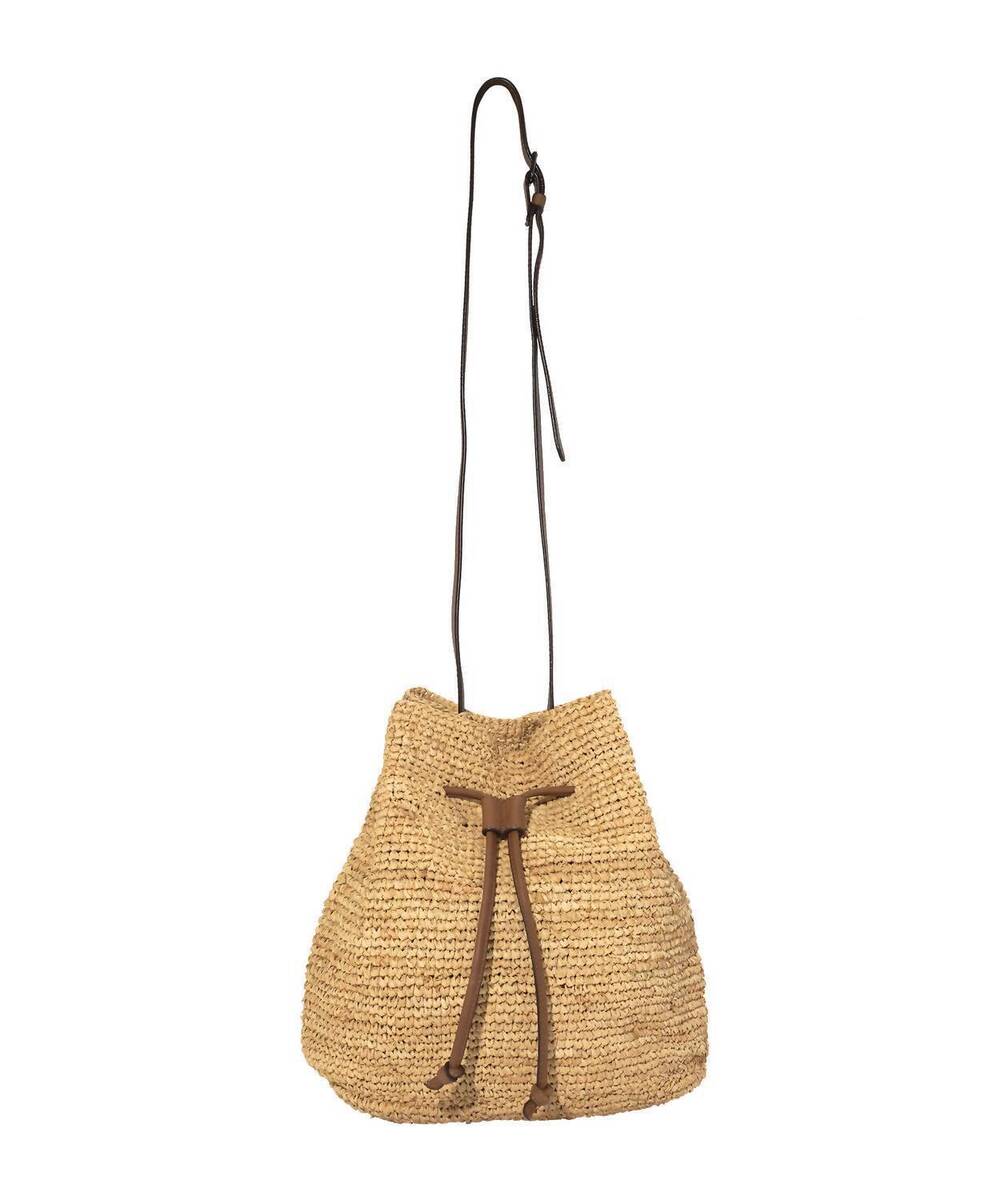 NEW FAHERTY women's raffia drawstring bucket bag in natural